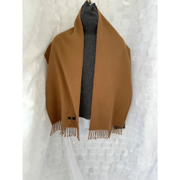 TUMI 100% Baby ALPACA Scarf Camel Tan unisex Fringed Luxurious - Picture 6 of 6